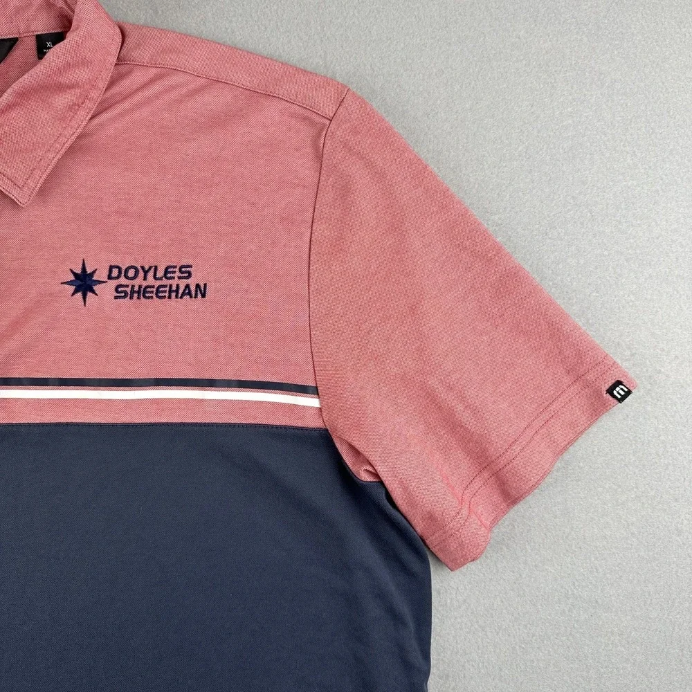 Travis Mathew Golf Polo XL Pink White Blue Stripe Performance Shirt